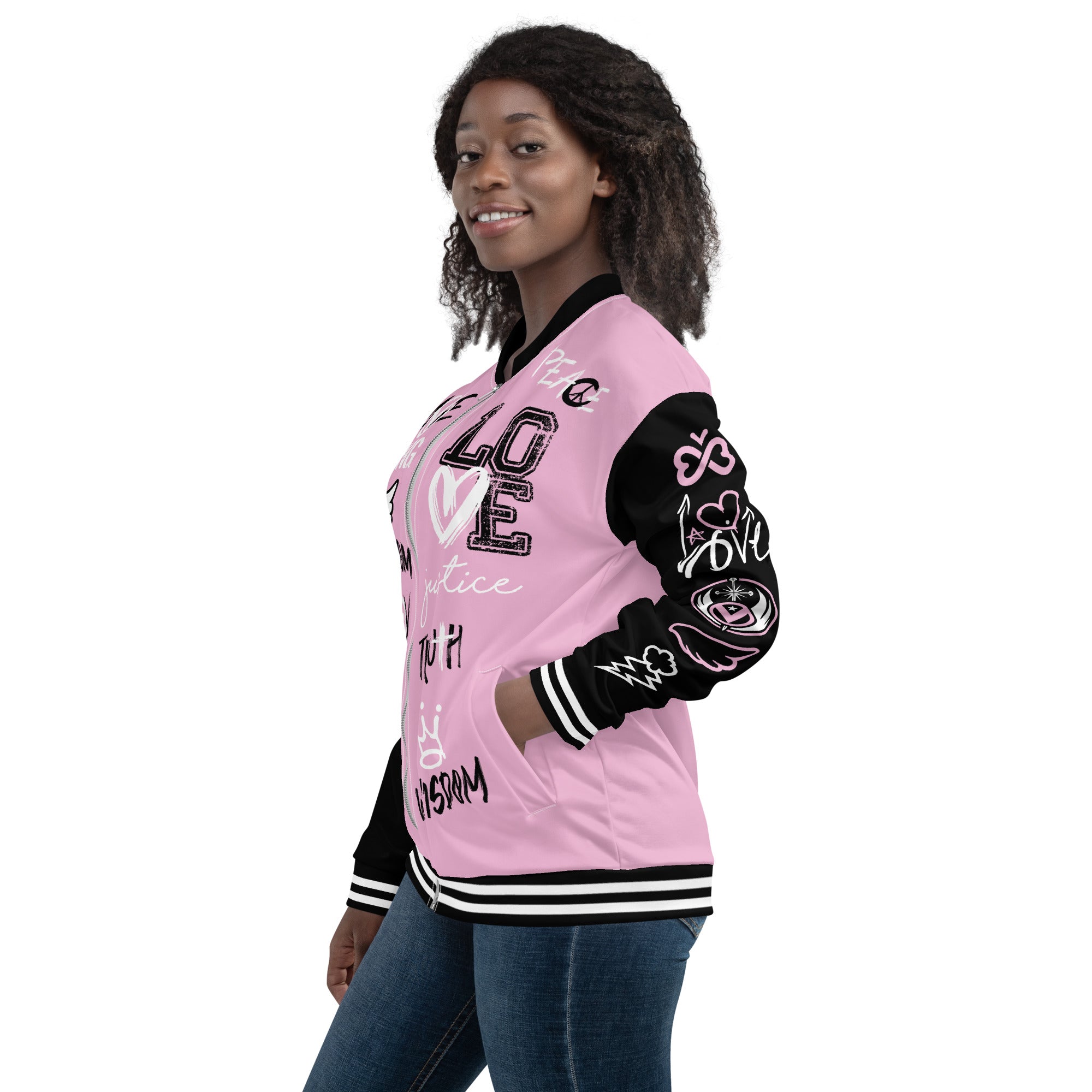 V Varsity Bomber Jacket Pink En3lazo V Zoe