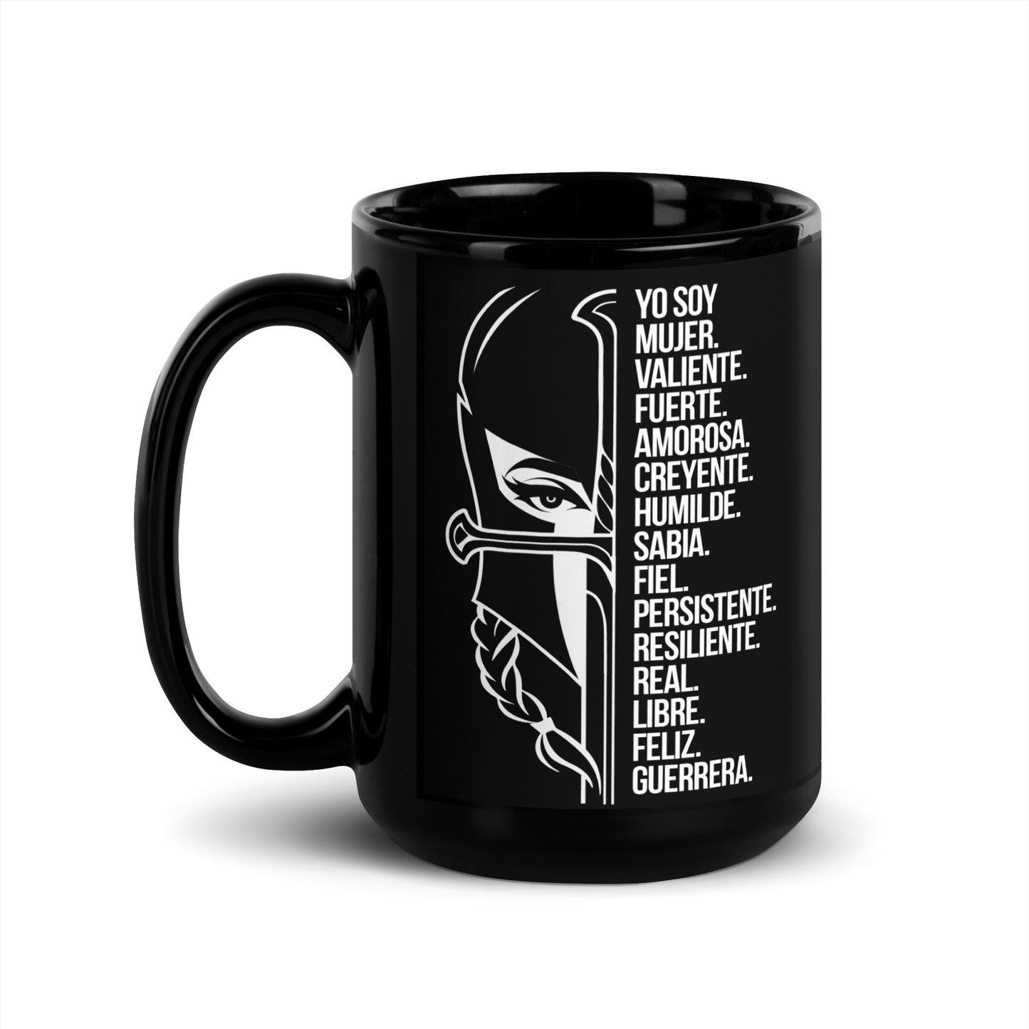 Brave Woman's Black Glossy Mug 15oz (ES)