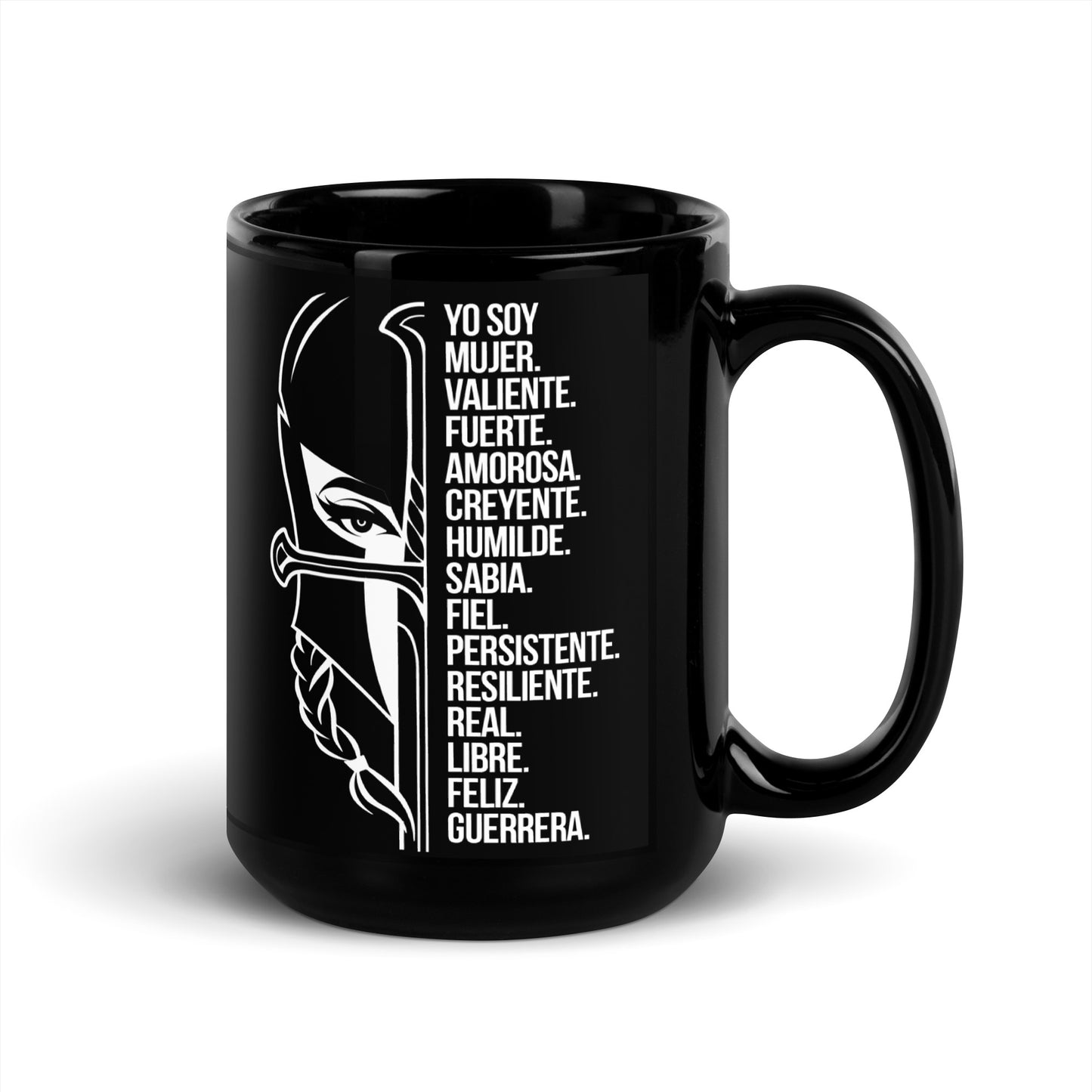 Brave Woman's Black Glossy Mug 15oz (ES)