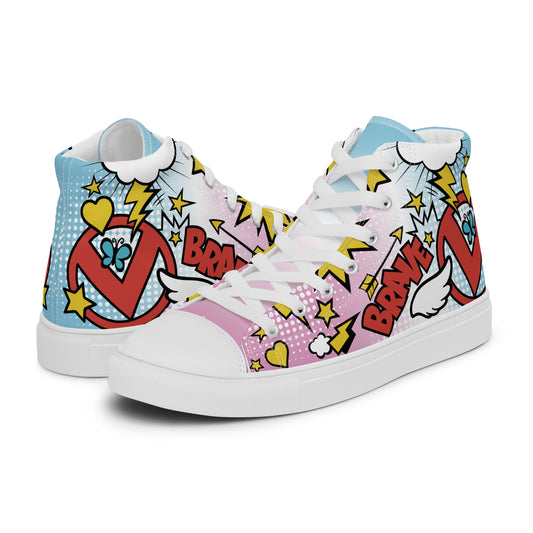 "Brave & Strong" Pink Sky Blue High Top Shoes