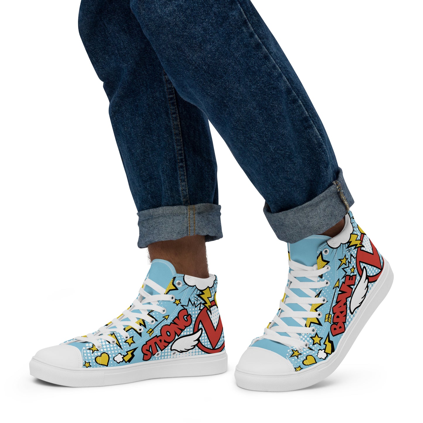 "Brave & Strong" Sky Blue Men's High Top Shoes