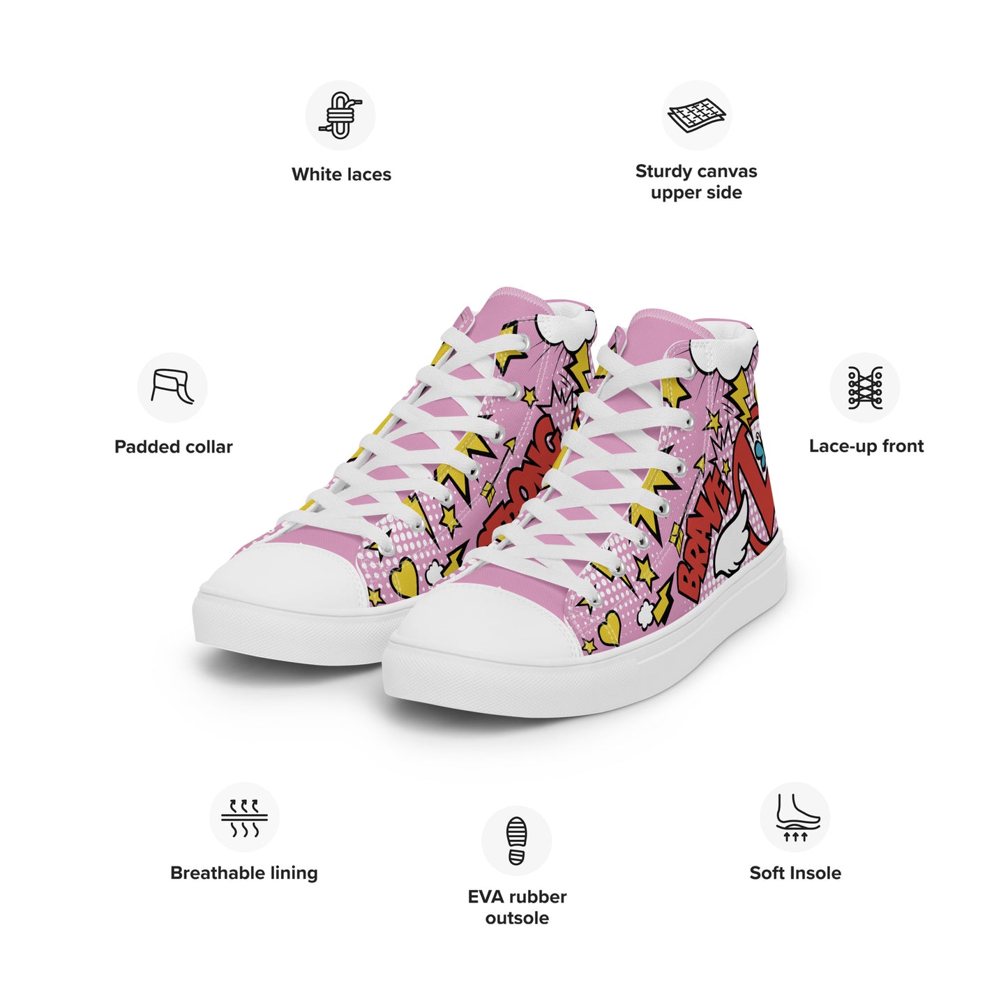 "Brave & Strong" Bubblegum Pink High Top Shoes