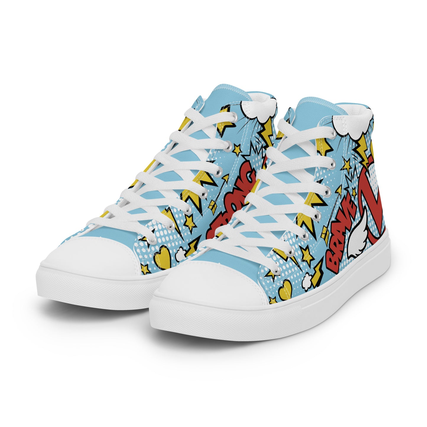 "Brave & Strong" Sky Blue Men's High Top Shoes