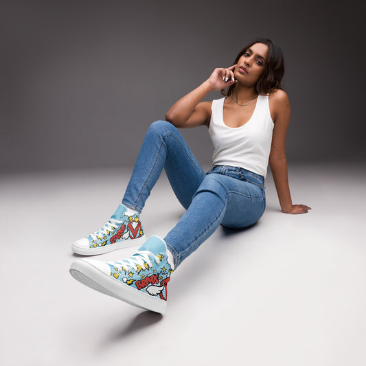 "Brave & Strong" Sky Blue Women's High Top Shoes