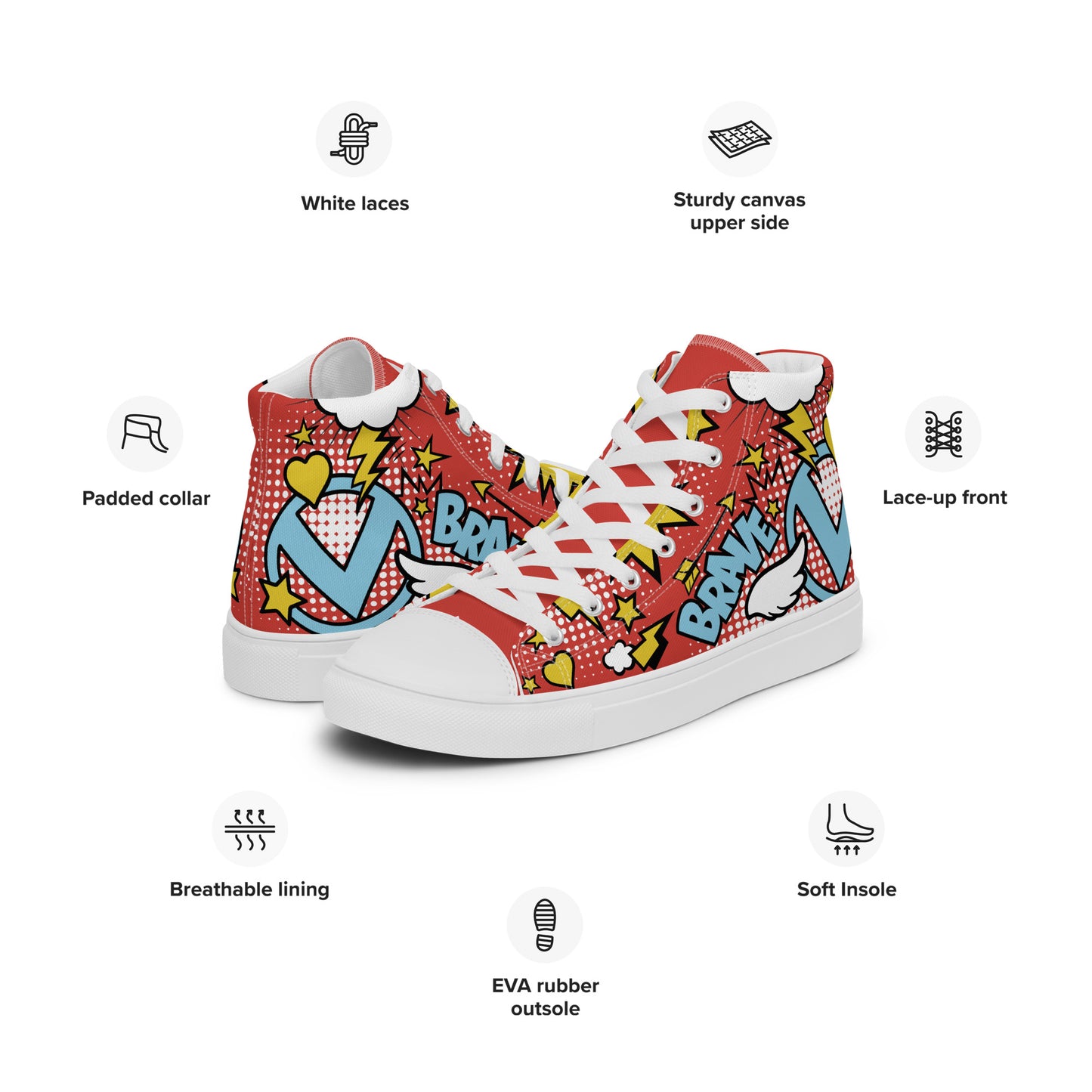 "Brave & Strong" Hero Red Women's High Top Shoes