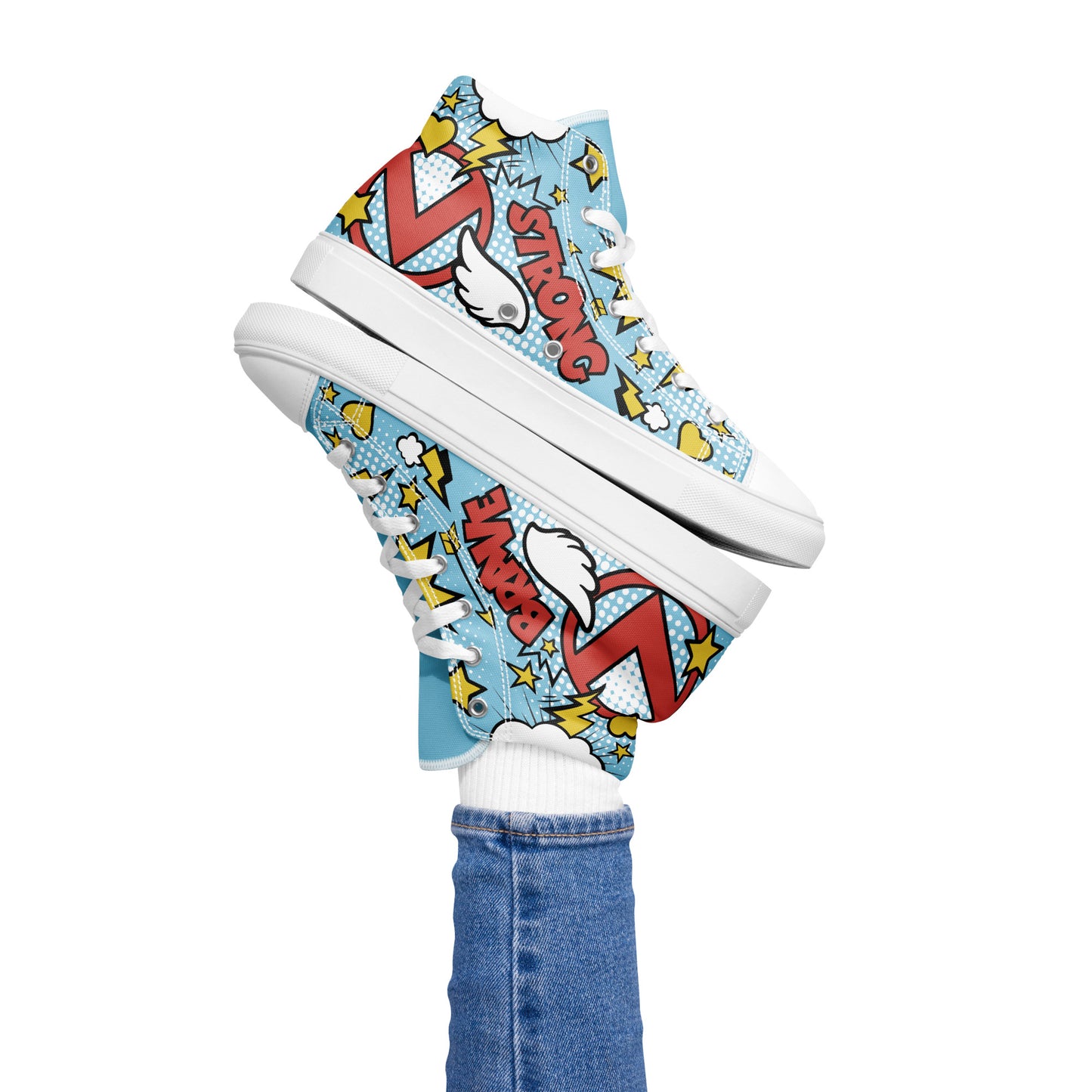 "Brave & Strong" Sky Blue Women's High Top Shoes